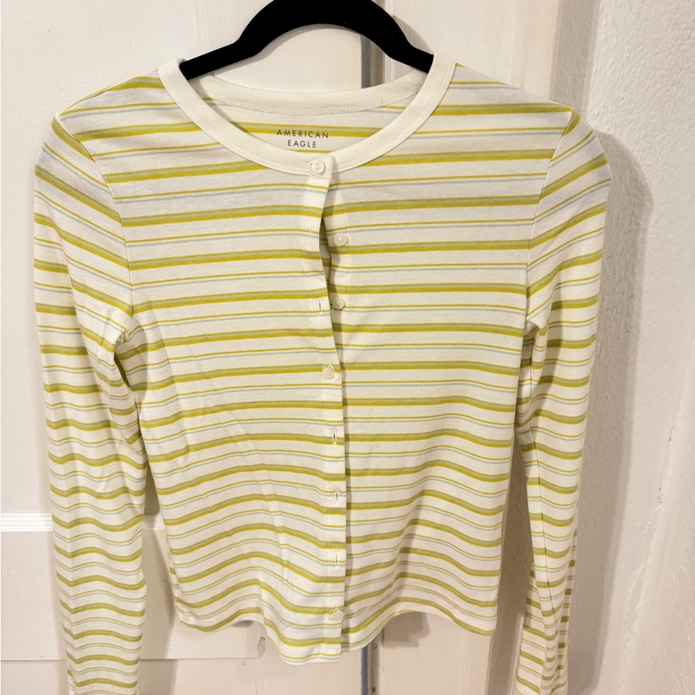 NWOT American Eagle Yellow and White Striped Henley
